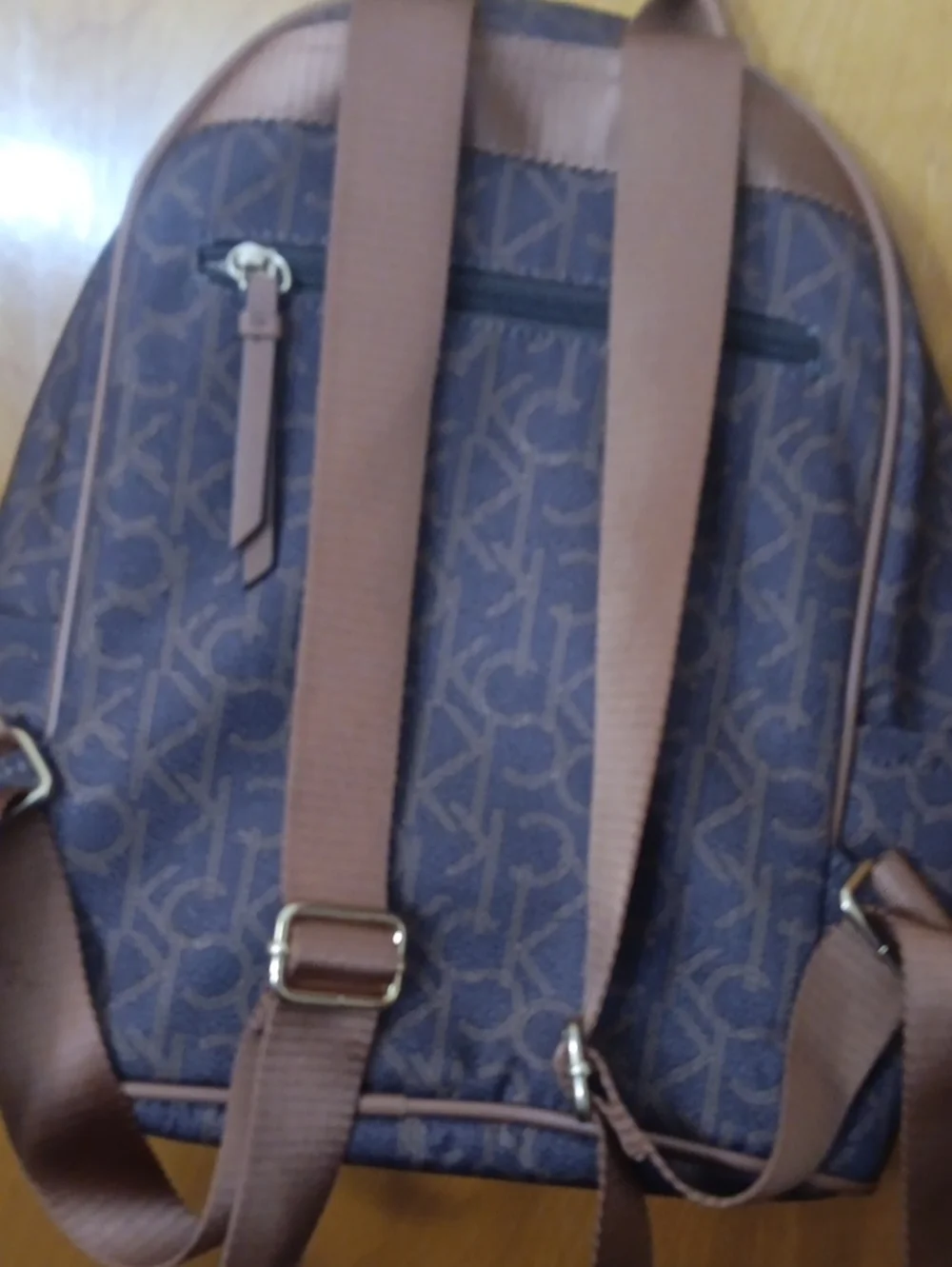 Calvin Klein Navy and Brown Monogram Mini Backpack with CK Logo